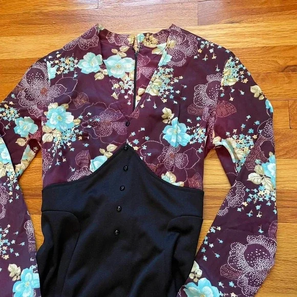 Vintage 70s Black & Brown Maxi Dress Size M Prairie Girl Whimsygoth Retro - Picture 2 of 5